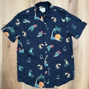 American Eagle Beach Shirt Palm Tree Blue Short Sleeve Button Up Summer Small